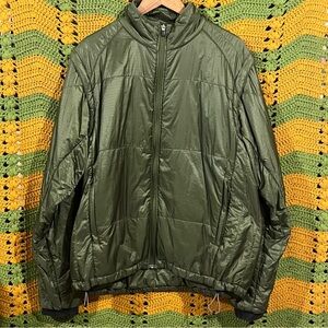 REI Olive Green Nylon Puffer Jacket Convertible Zip-Off Sleeves L